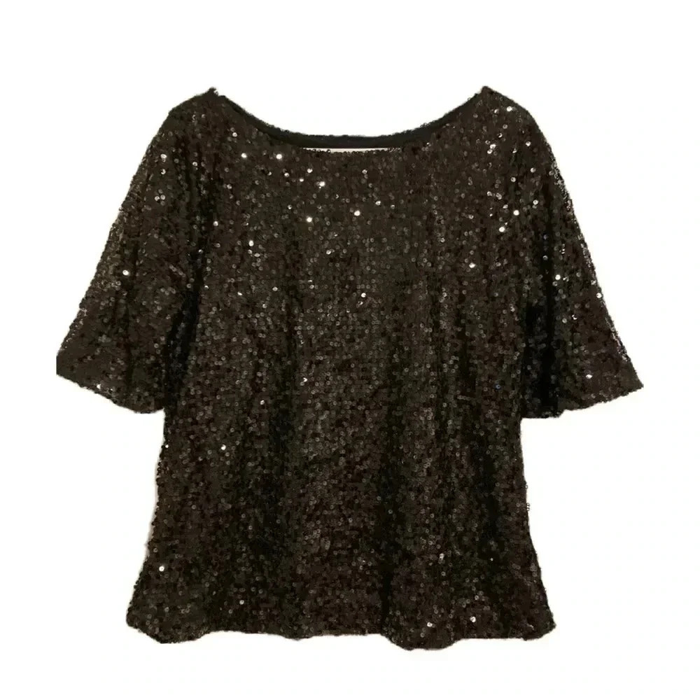 Women’s Formal Black Sequins Blouse Pullover Top